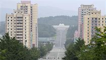 Severokorejské město Kesong, které leží nedaleko demilitarizované hranice mezi...