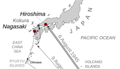 Nákres amerických útok� na Hiro�imu a Nagasaki. Letoun, který schodil bombu na...