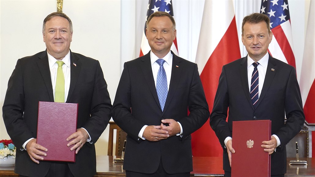 Americký ministr zahranií Mike Pompeo s prezidentem Polska Andrzejem Dudou a...