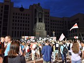 Protestu na hlavním minském námstí v úterý 18. srpna 2020.