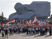 Demonstrace na podporu prezidenta Lukaenka v Brestu, 21. srpna 2020.