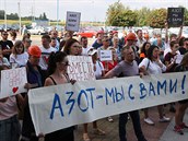 Stávka zamstnanc fabriky Azot v Grodném, 19. srpna 2020.