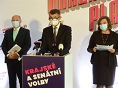 Premiér a pedseda hnutí ANO Andrej Babi hovoí 3. záí 2020 v Olomouci na...