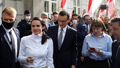 B�loruská opozi�ní politi�ka Sv�tlana Tichanovská na náv�t�v� Polska s polským...