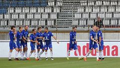 Fortuna liga, fotbal, sport. Fotbalisté Olomouce se radují z gólu