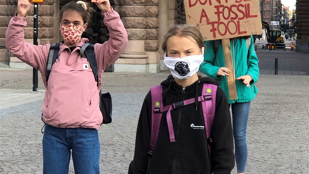 Návrat ke koenm. Greta Thunbergová protestovala ped védským parlamentem se...