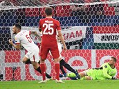 Utkání Superpoháru mezi Sevillou a Bayernem, Lucas Ocampos stílí první gól