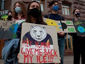 Protestní akce Fridays for Future v ukrajinském Kyjev.