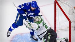 Patrcik Maroon ped brankou Dallaského týmu.