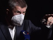 Premiér a éf hnutí ANO Andrej Babi na tiskové konferenci k výsledkm voleb 3....