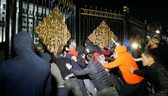 Podle agentury DPA demonstranti vylezli na ploty u parlamentní budovy a...