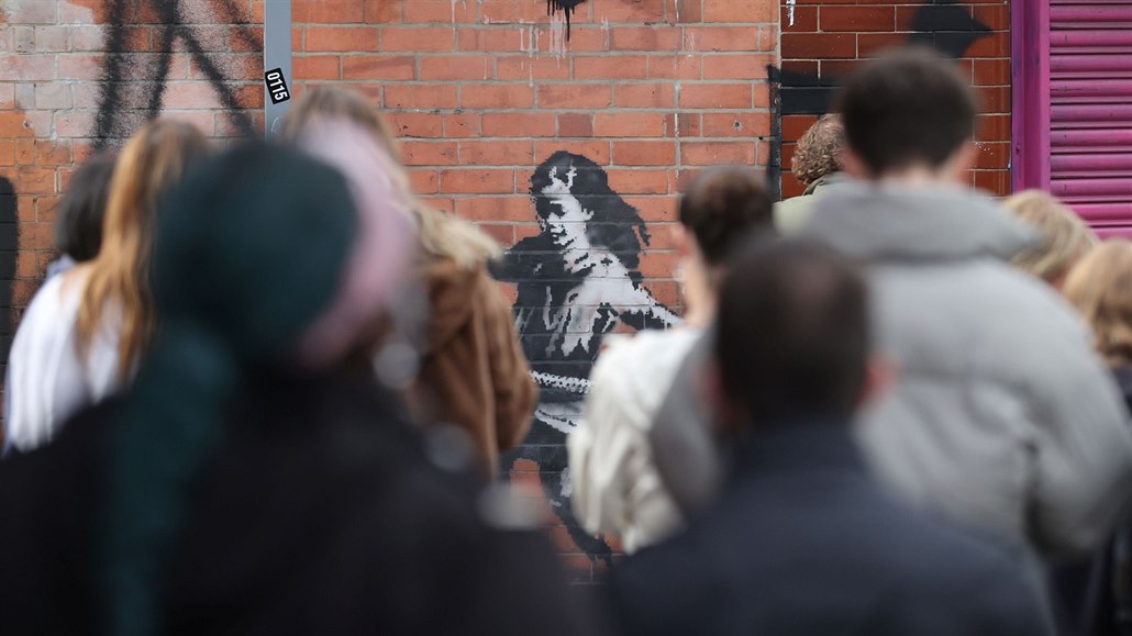 People view a new Banksy artwork in Rothesay Avenue, Nottingham, Britain...