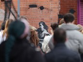 People view a new Banksy artwork in Rothesay Avenue, Nottingham, Britain...