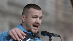 Ondej Pála bhem svého vystoupení na demonstraci  na Staromstském námstí v...