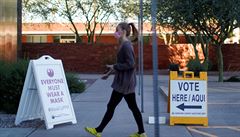 Ameri�anka p�ichází vhodit sv�j hlas.