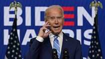 Demokratick kandidt na prezidenta Joe Biden pi stedenm projevu k volim