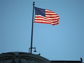 Americká vlajka na budov pojmenované po nkdejím prezidentu Eisenhowerovi....