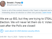 V tweetu Trump uvedl, e demokraté se snaí ukrást volby, co se jim nesmí...