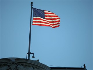 Americk vlajka na budov pojmenovan po nkdejm prezidentu Eisenhowerovi....