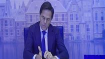 Nizozemsk premir Mark Rutte pi videokonferenci.