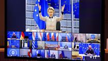 fka evropsk komise Ursula von der Leyenov na videokonferenci s...