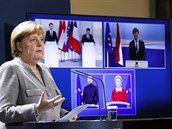 Nmecká kancléka Angela Merkelová pi videokonferenci.