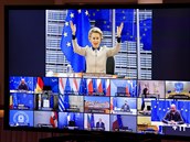 éfka evropské komise Ursula von der Leyenová na videokonferenci s...