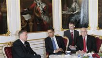 Barack Obama, Vclav Klaus a Mirek Topolnek na Praskm hrad v roce 2010.
