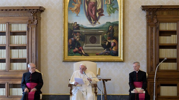 Papež František při virtuální generální audienci.