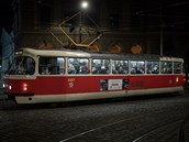 Noní tramvaj v Praze.