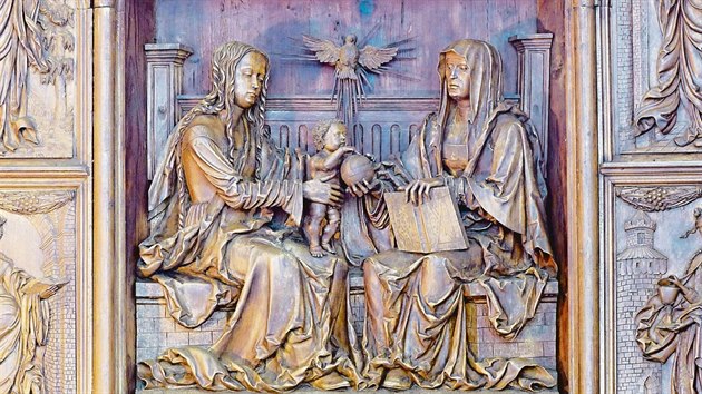Ikonické dílo. Sv. Anna, Maria a Kristus coby hlavní scéna z oltáe sv. Anny v...