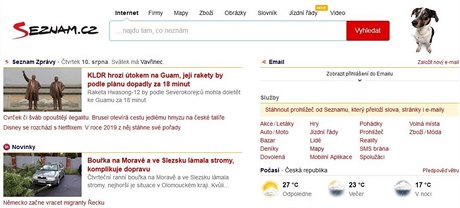 Homepage portálu Seznam.cz.