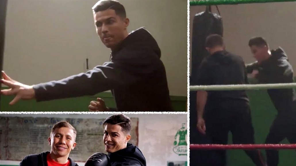 Cristiano Ronaldo a Gennadij Golovkin v boxerské tlocvin.