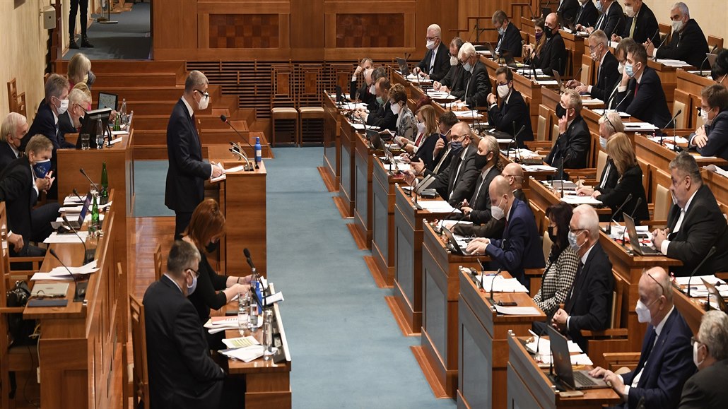 Premiér Andrej Babi (ANO) hovoí na schzi Senátu 10. prosince 2020 v Praze.