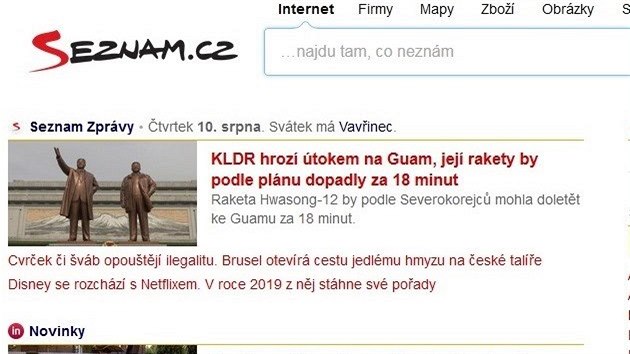 Homepage portálu Seznam.cz.