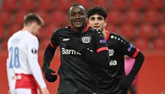 Evropská liga, Leverkusen vs. Slavia: Moussa Diaby slaví branku.