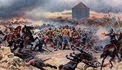 Pobití moravských vojsk u zdi obory, autorem díla z 19. století je malíř Adolf...