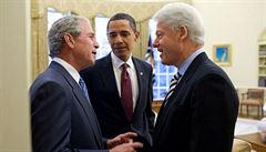 T�i prezidenti v jedné pracovn� - George W. Bush, Bill Clinton a Barrack Obama