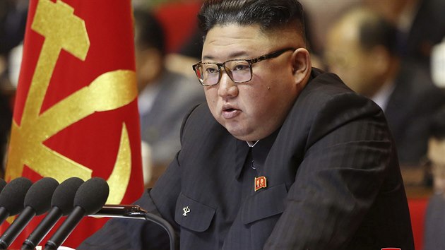 Severokorejský vůdce Kim Čong-un na stranickém sjezdu.