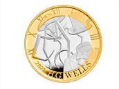 Pamtní mince s H. G. Wellsem.