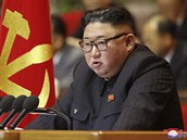 Severokorejský vdce Kim ong-un na stranickém sjezdu.