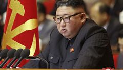 Severokorejský vůdce Kim Čong-un na stranickém sjezdu.