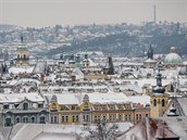 Zasnená Praha o prvním únorovém víkendu roku 2021.