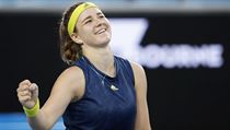 Radost Karolíny Muchové po postupu do čtvrtfinále Australian Open.
