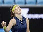 Radost Karolíny Muchové po postupu do tvrtfinále Australian Open.
