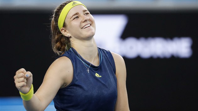 Radost Karolíny Muchové po postupu do tvrtfinále Australian Open.