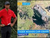 Tiger Woods a jeho zdemolované auto.