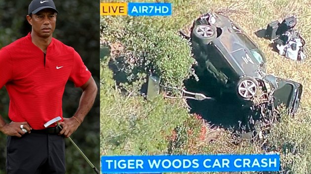 Tiger Woods a jeho zdemolované auto.