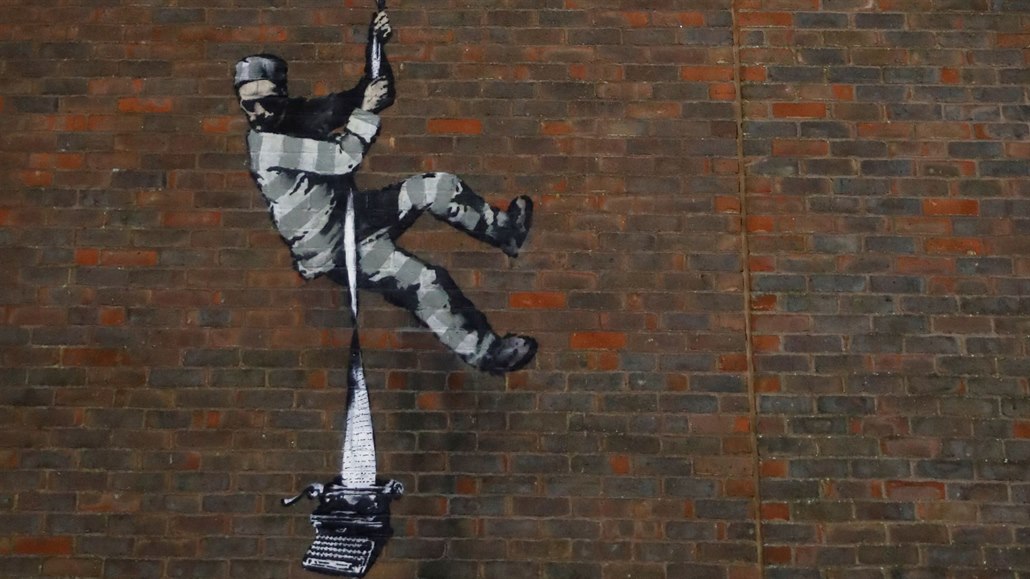 A suspected new mural by artist Banksy is seen on a wall at HM Reading Prison...