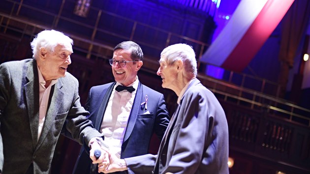 Ivan Mrázek, Jakub Baant a Jaroslav Tetiva v roce 2018 na premiée Zlatého podrazu